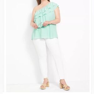 One-Shoulder Ruffle-Front Top, Pink 22/24 Lane Bryant /green for style reference